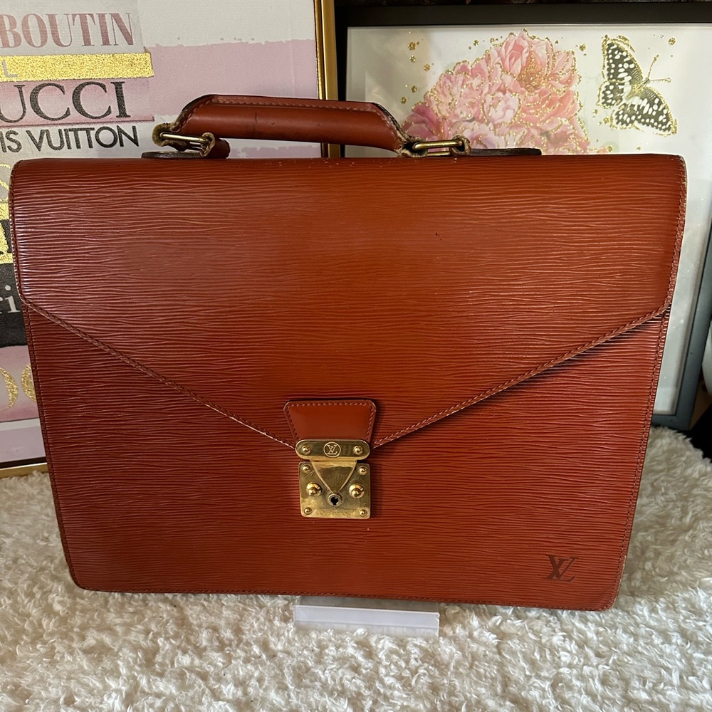 Louis Vuitton Epi Serviette Ambassador Briefcase Cognac Brown